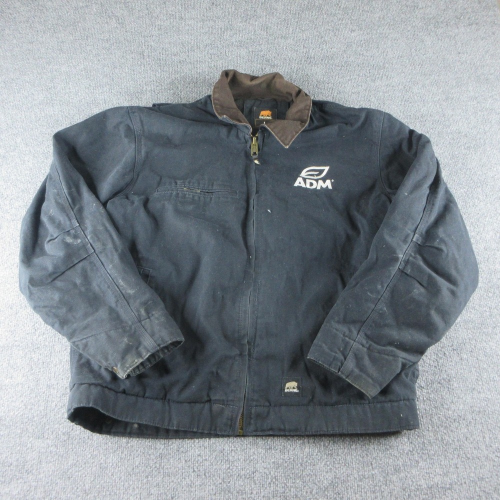 Berne Jacket Mens Large Blue Canvas Detroit Collared Bomber Workwear J374MD